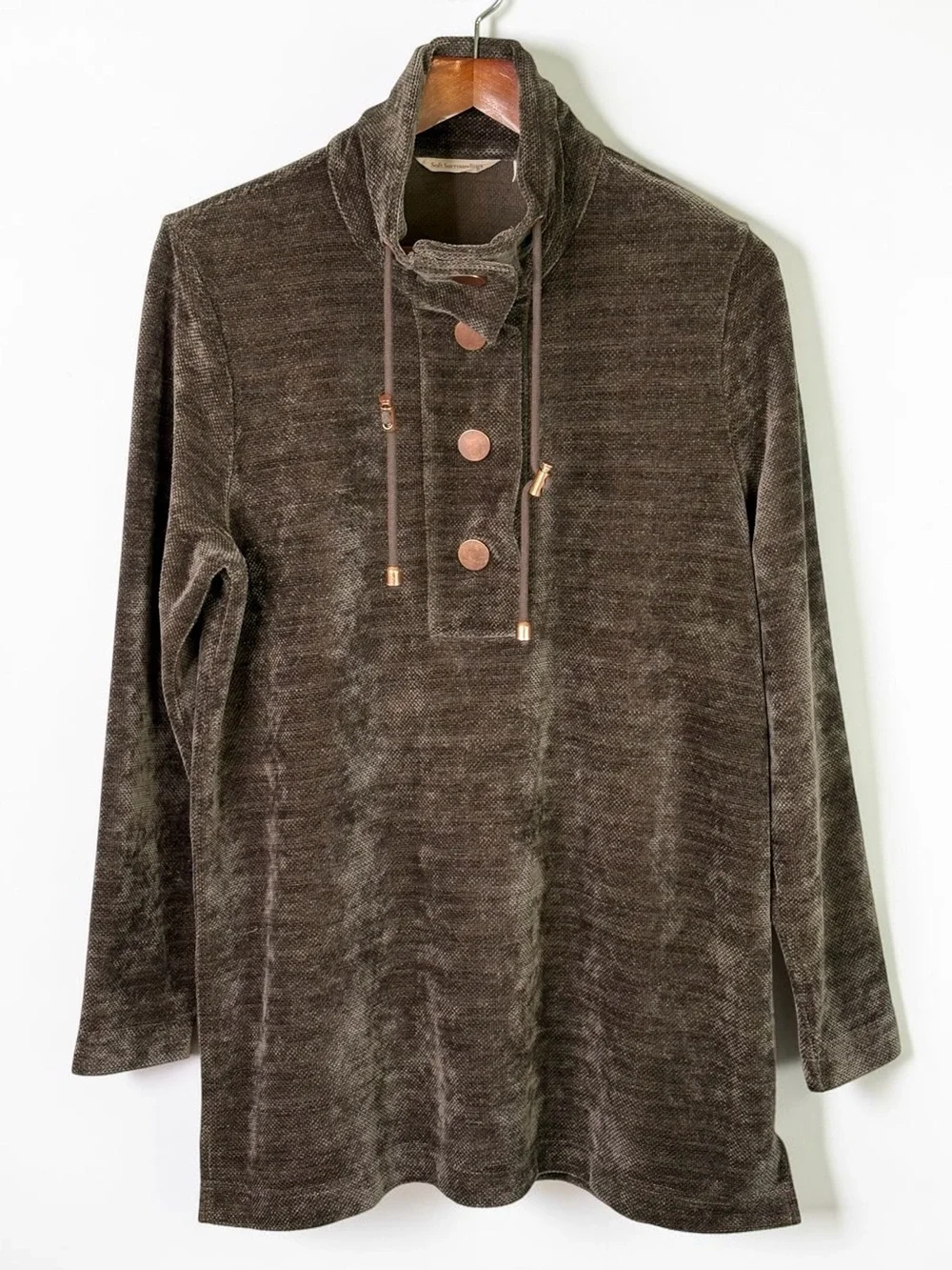 Soft Surroundings St. Germain Brown Velour Pullover Tunic Size L - Picture 3 of 8